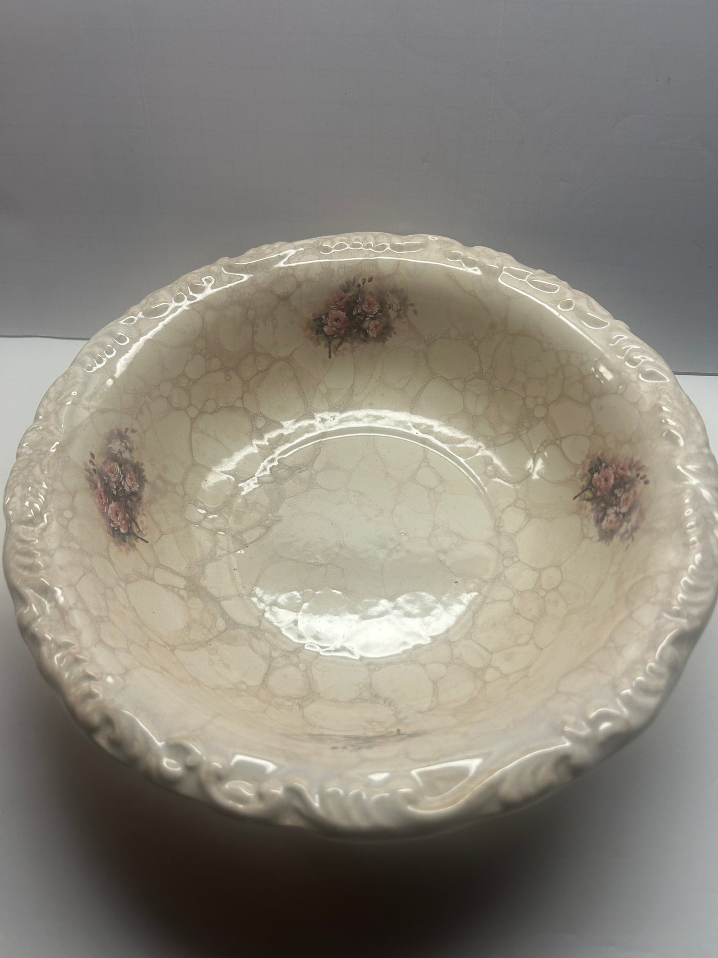 Vintage ceramic and crackle with floral design patterned Pitcher and bowl set