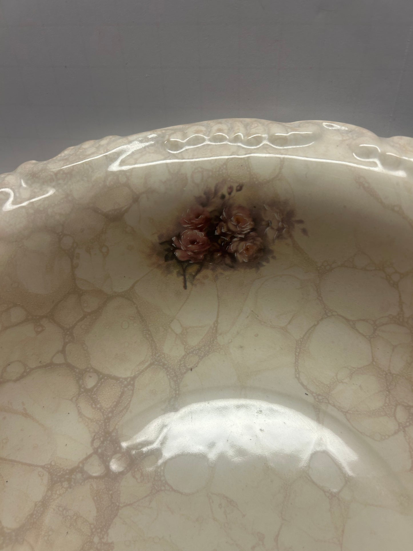 Vintage ceramic and crackle with floral design patterned Pitcher and bowl set