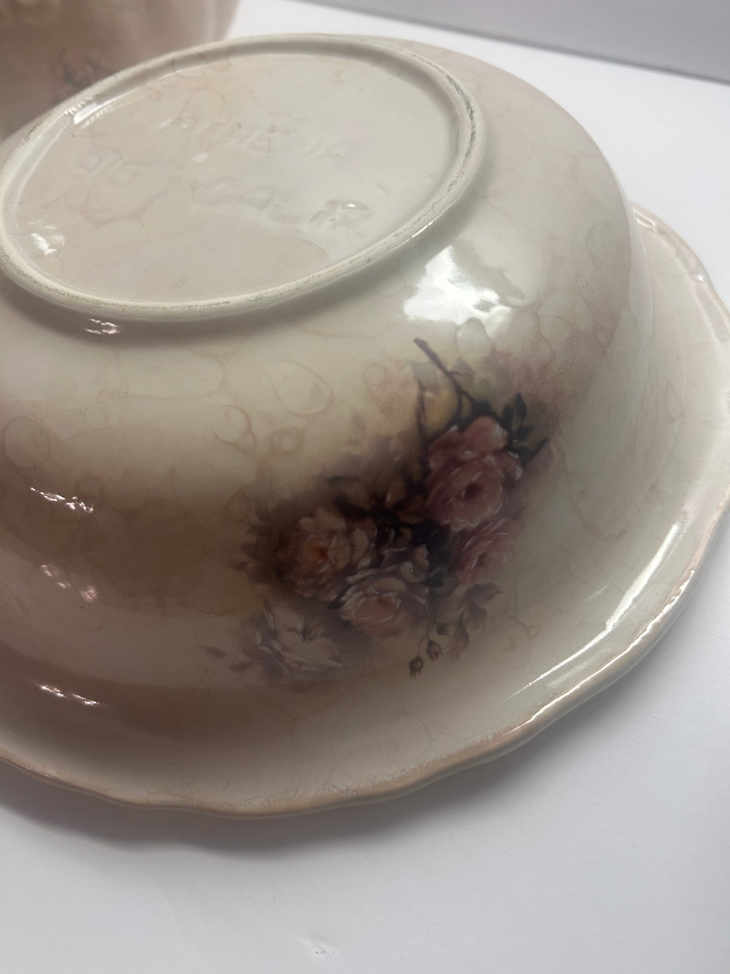 Vintage ceramic and crackle with floral design patterned Pitcher and bowl set