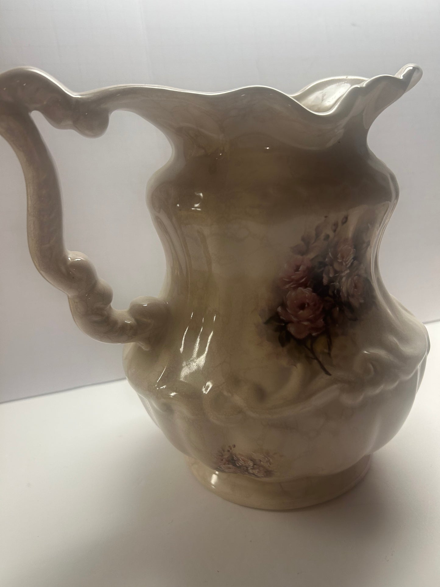 Vintage ceramic and crackle with floral design patterned Pitcher and bowl set