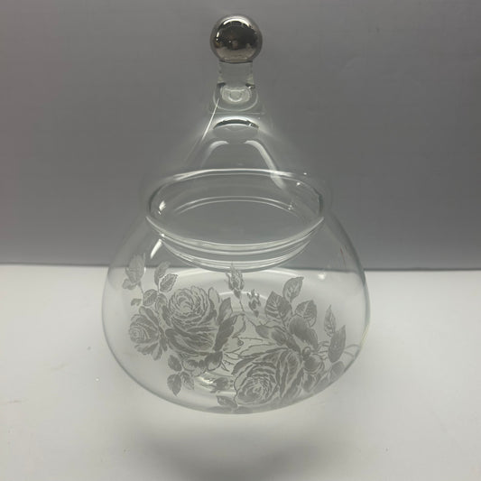 Vintage Viking White Rose Apothecary Clear Glass Jar Handmade in 1960’s (4.5in Tall and 3.5in wide)
