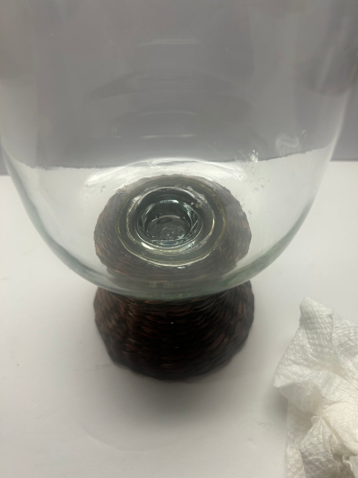 Glass Candle Holder w/ Braided Wooden Straw Base