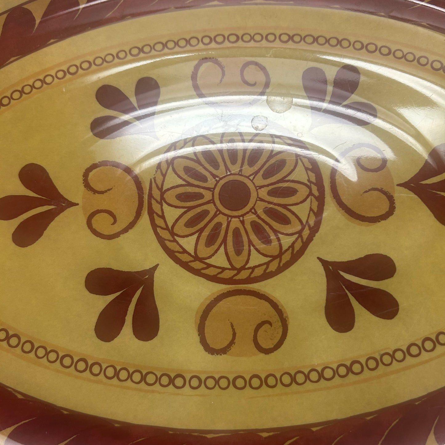 Large Yellow and Red Floral Design Serving/Decor Tray 20x 15”