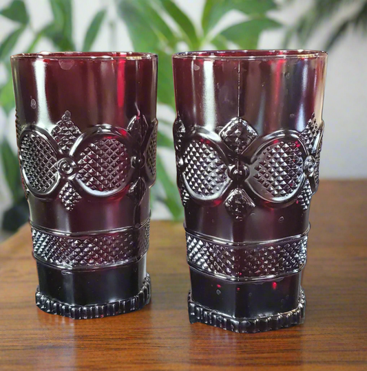 Vintage AVON Ruby Red "Cape Cod" Tumblers-- Set of 2