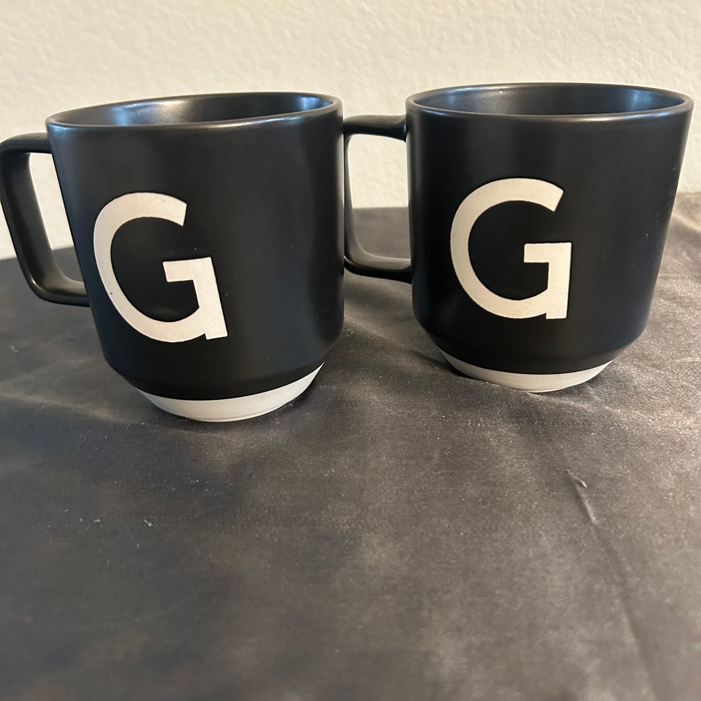 Mugs Black w/  monogram “G” in white set of 2