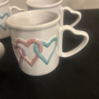 Mary Kay We hite Pink Purple and Blue Trio Heart Mugs set of 4