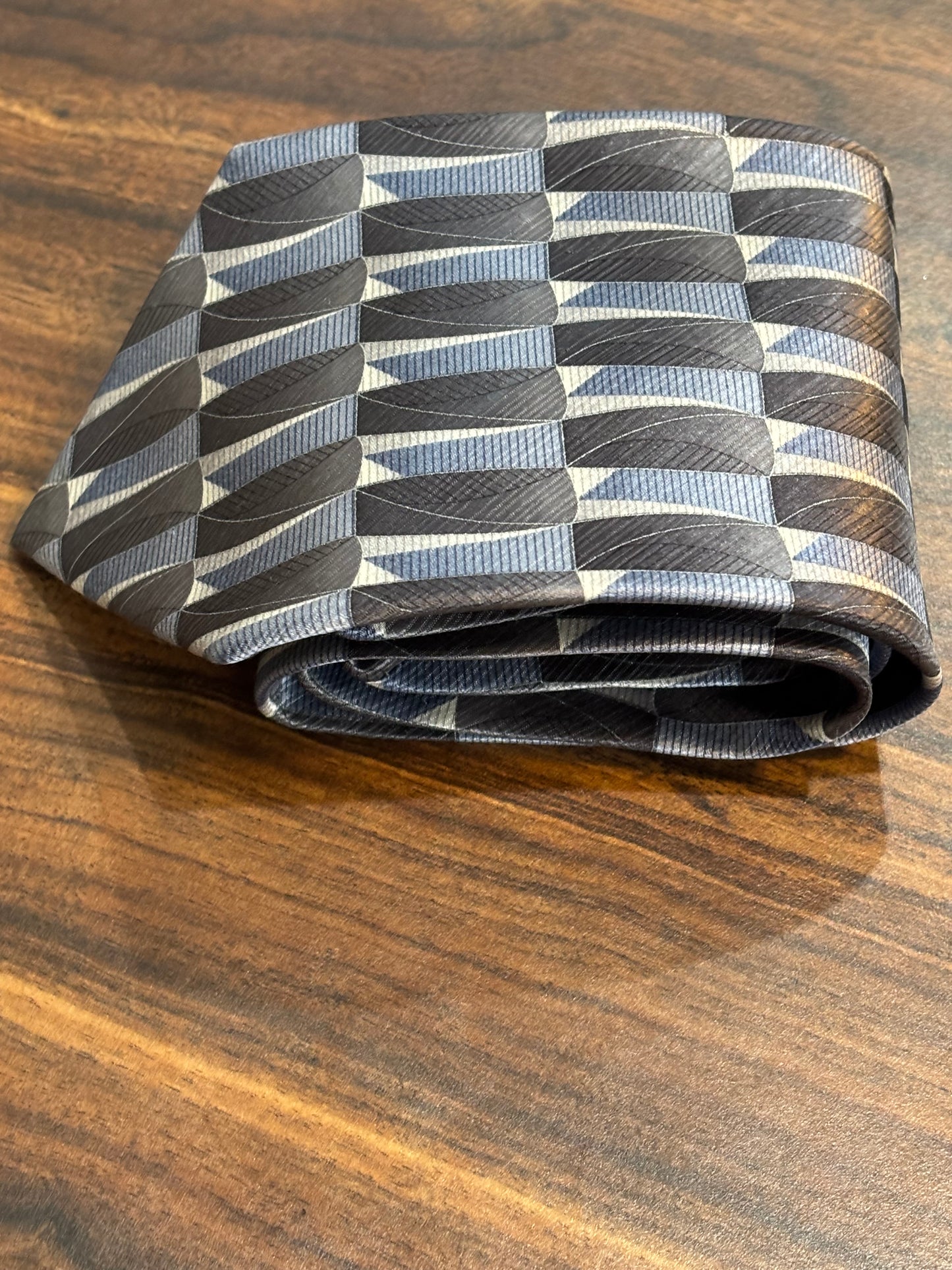 Enrico Guccini Charcoal Gray, Blue & White Tie 59” 100% Silk
