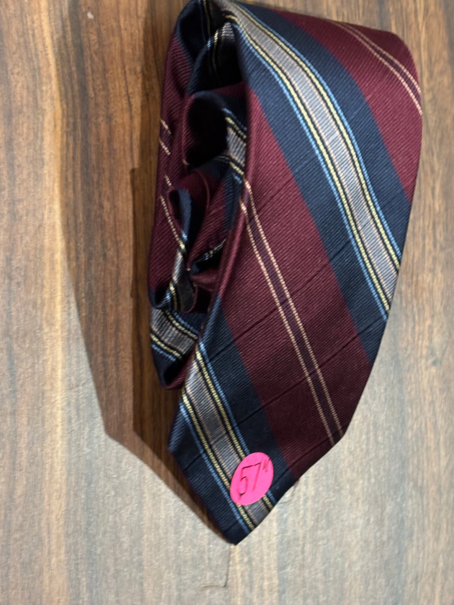 Burgundy and Blue Striped Tie 100% Silk 57”