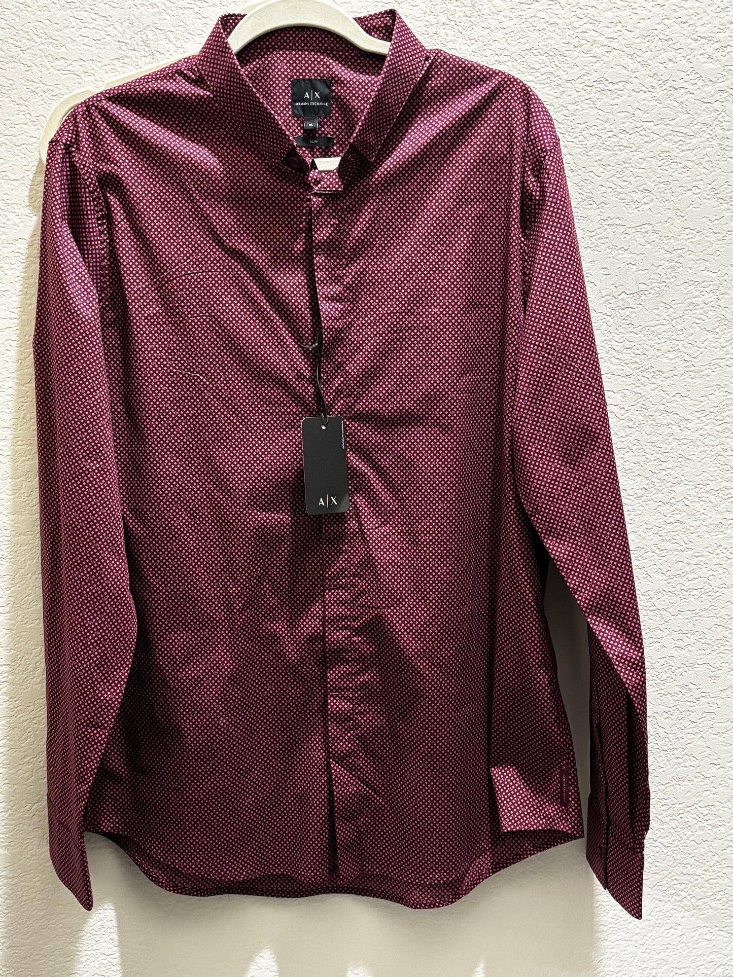 Armani Exchange Slim Fit Burgundy Long sleeve button down shirt men’s size XLarge