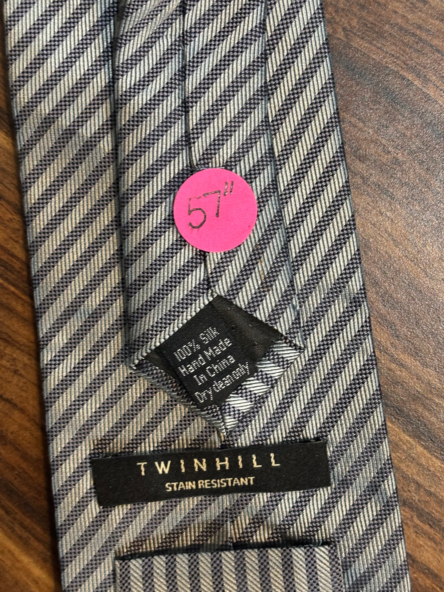 Twinhill Stain Resistant Gray Striped Tie 100% Silk 57”