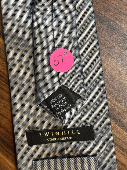 Twinhill Stain Resistant Gray Striped Tie 100% Silk 57”