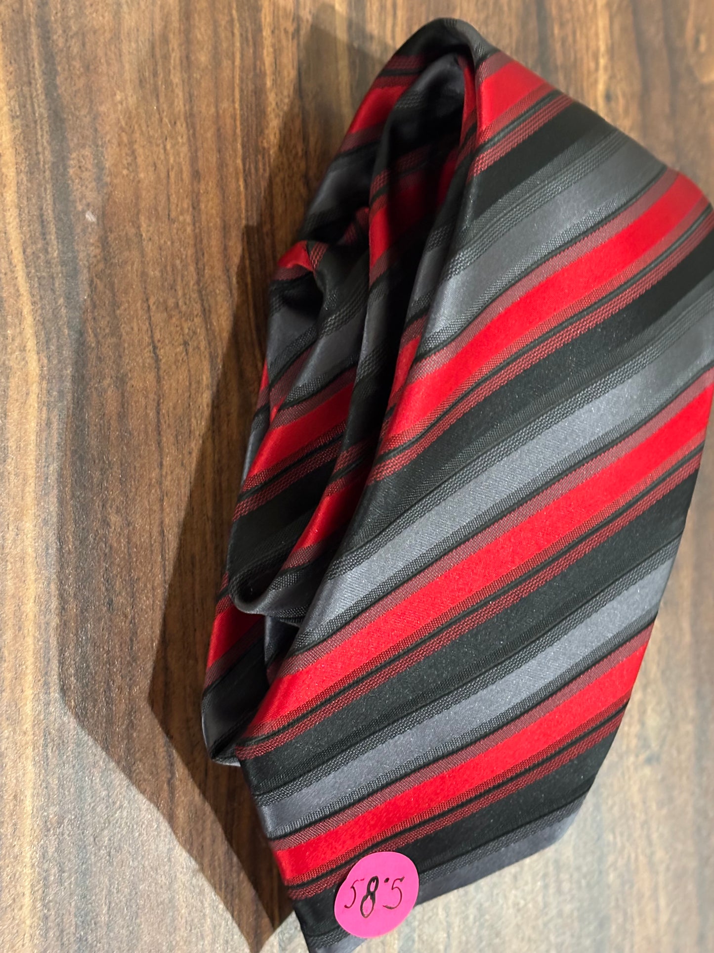 Red Gray Black Striped Tie 100% Polyester 58.5”