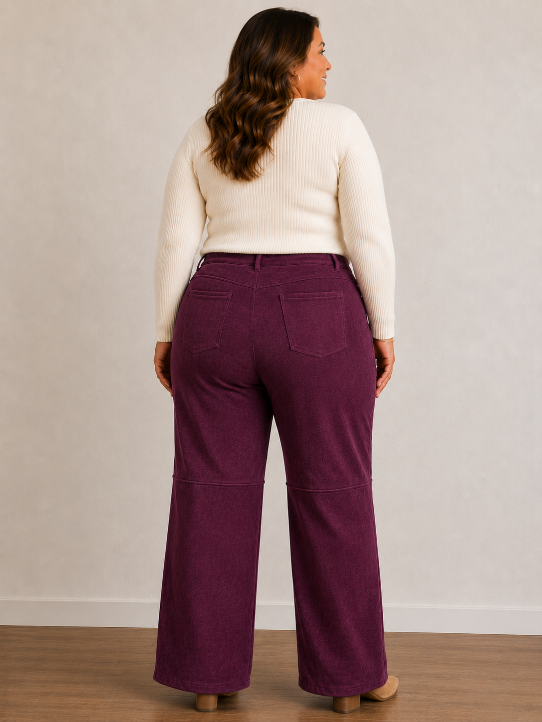Maroon Faux Suede Wide Leg Pants Women’s Size 2X by Fashion Nova