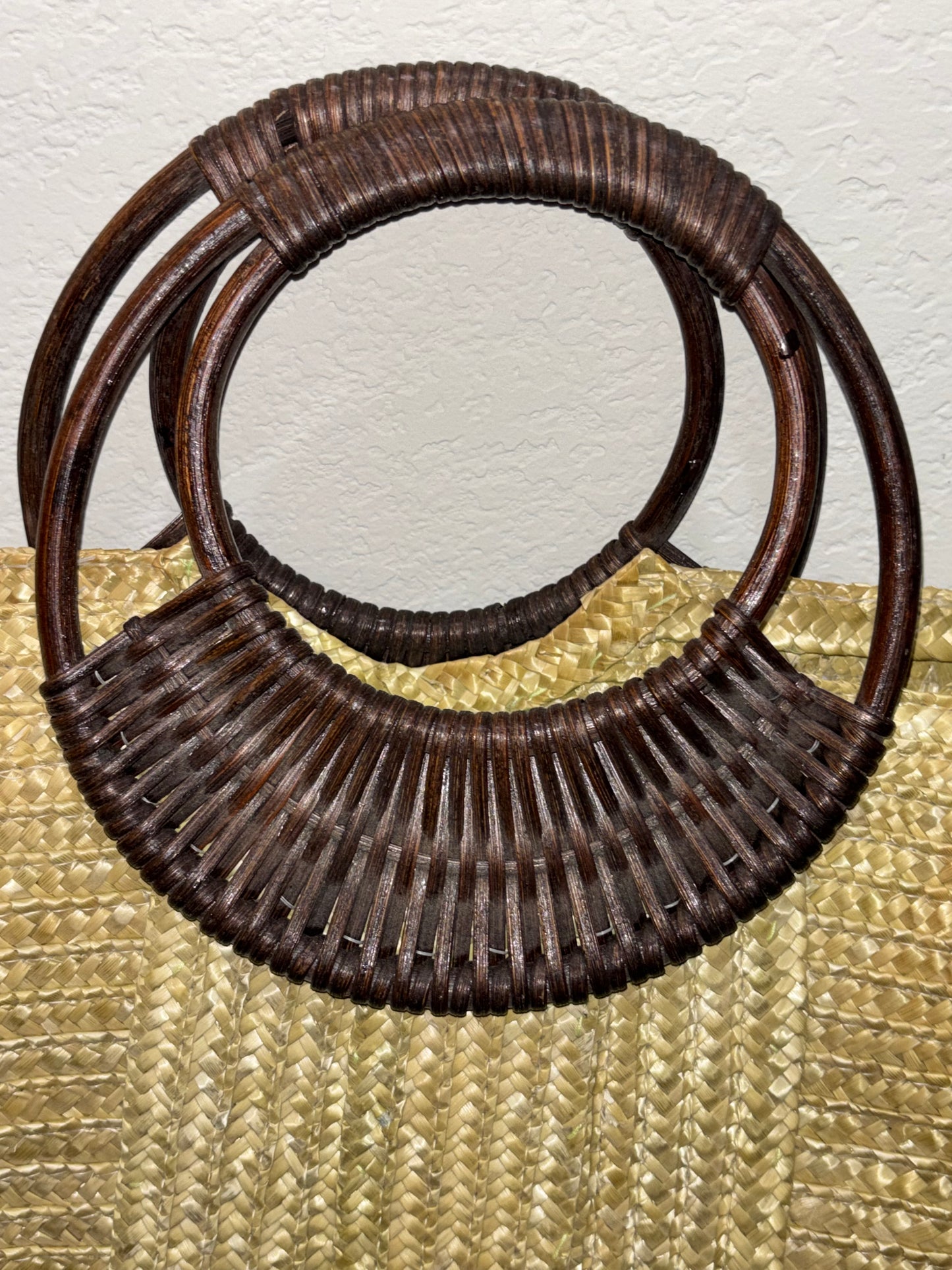 Brown Handle Large Straw Tote