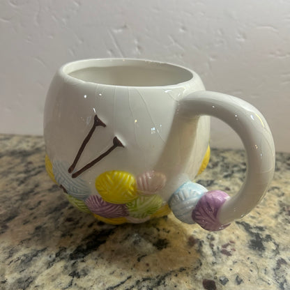 White Mug w/ Multi-Color Sewing Yarn and Needle Design 3D