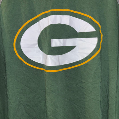 Long Sleeve Green Bay Packers Shirt w/ Gray and white striped Sleeves size large