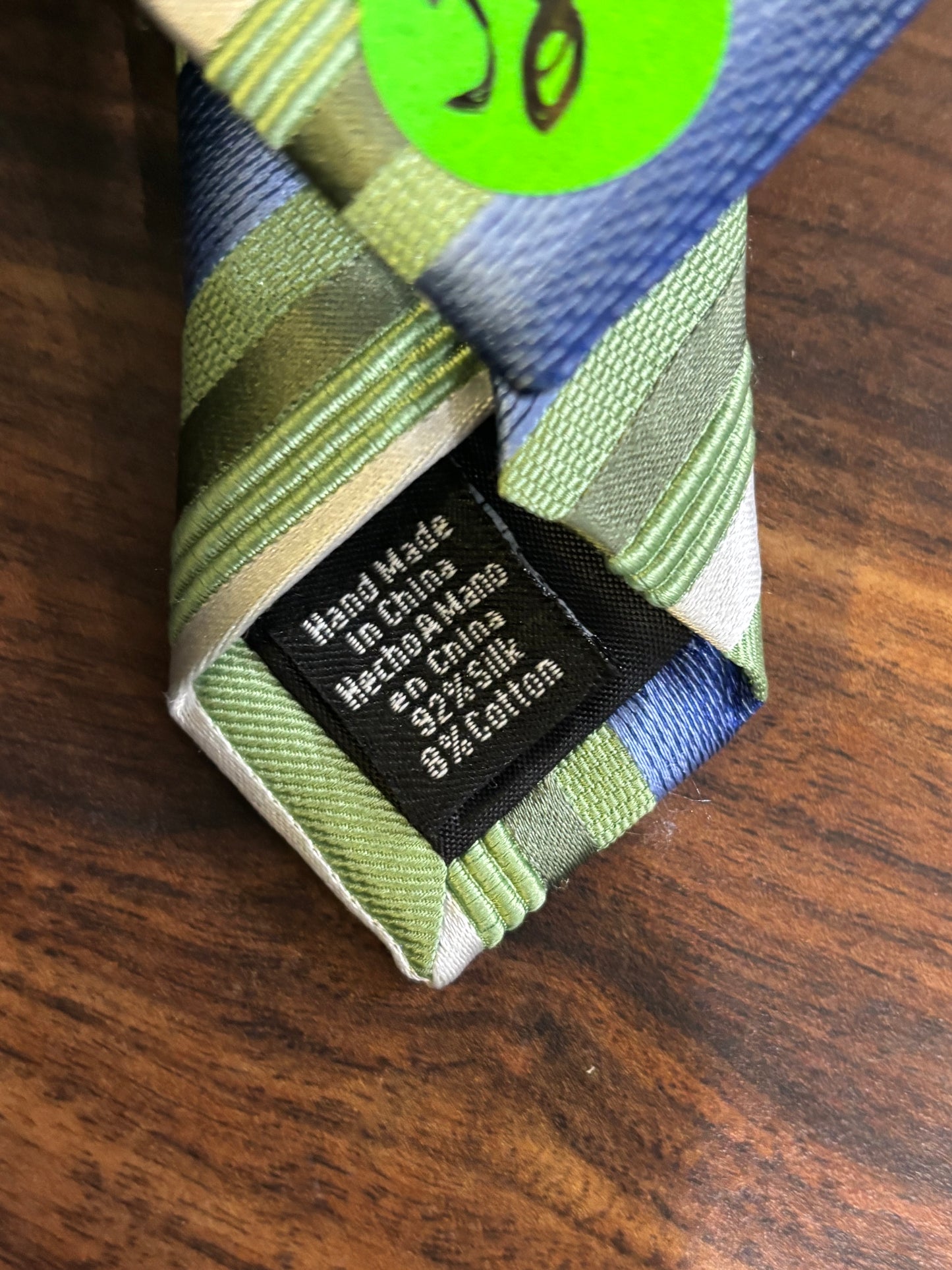 Croft&Barrow Green & Blue Striped Tie 92% Silk 8% Cotton 58”