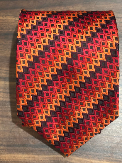 Brand Q Red/Orange/Yellow Patterned Tie 100% Polyester 58”