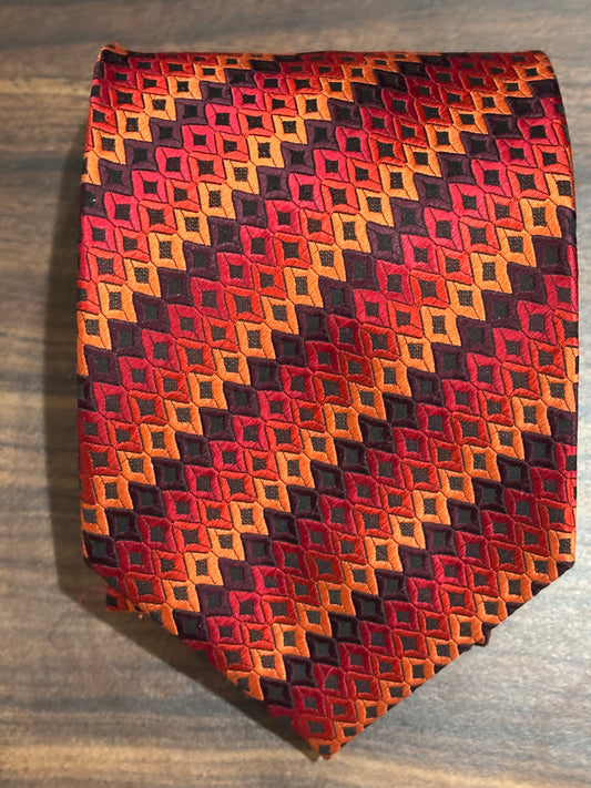 Brand Q Red/Orange/Yellow Patterned Tie 100% Polyester 58”