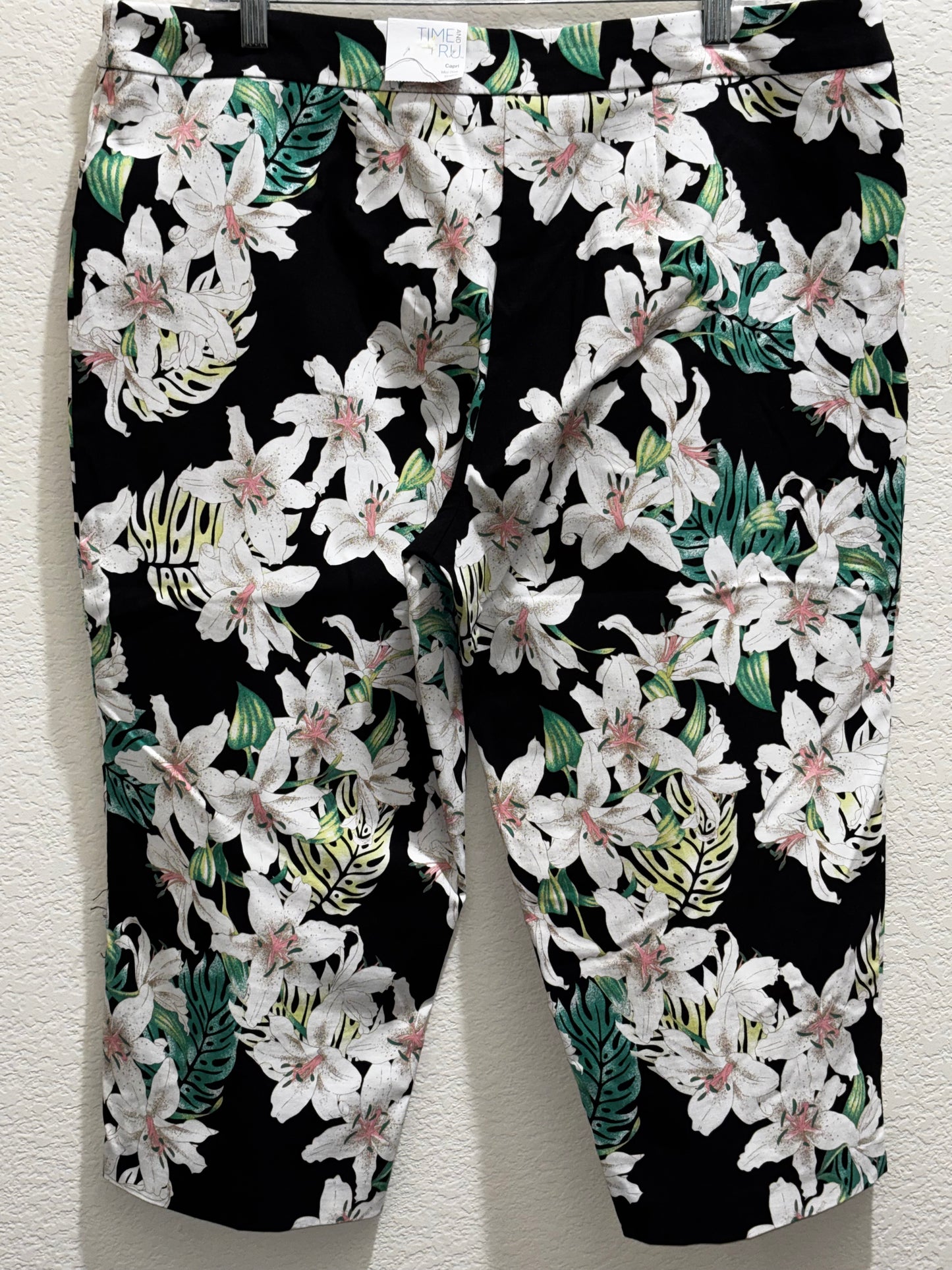 Time Tru Women’s Black Floral Capris size 2XL (20)