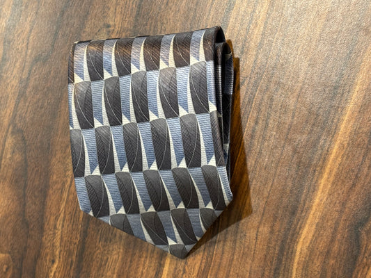 Enrico Guccini Charcoal Gray, Blue & White Tie 59” 100% Silk