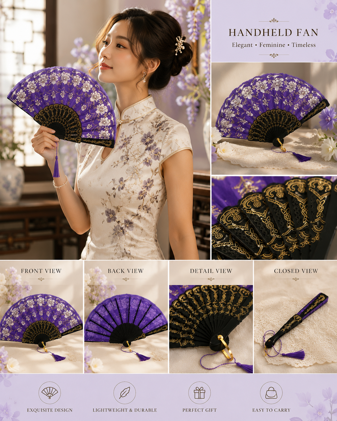 Purple Folding  Decorative Hand Fan