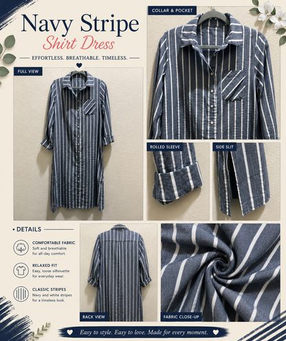 Blue and white striped shirt dress size small