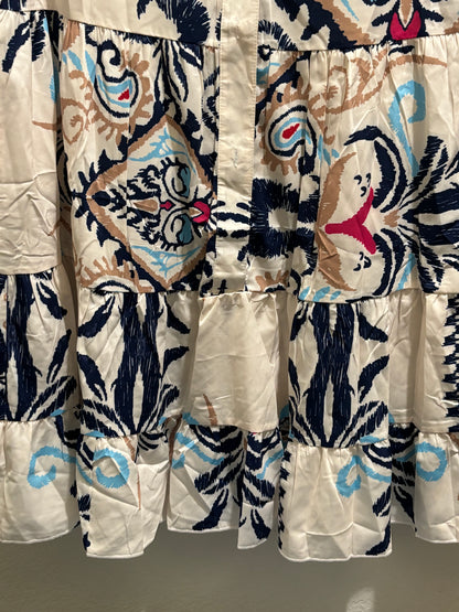 Women’s abstract design tunic ruffle shirt dress size large
