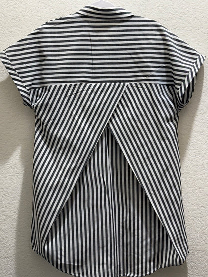 Emery Rose Black White Striped  Collar V neck Women’s Blouse size Large