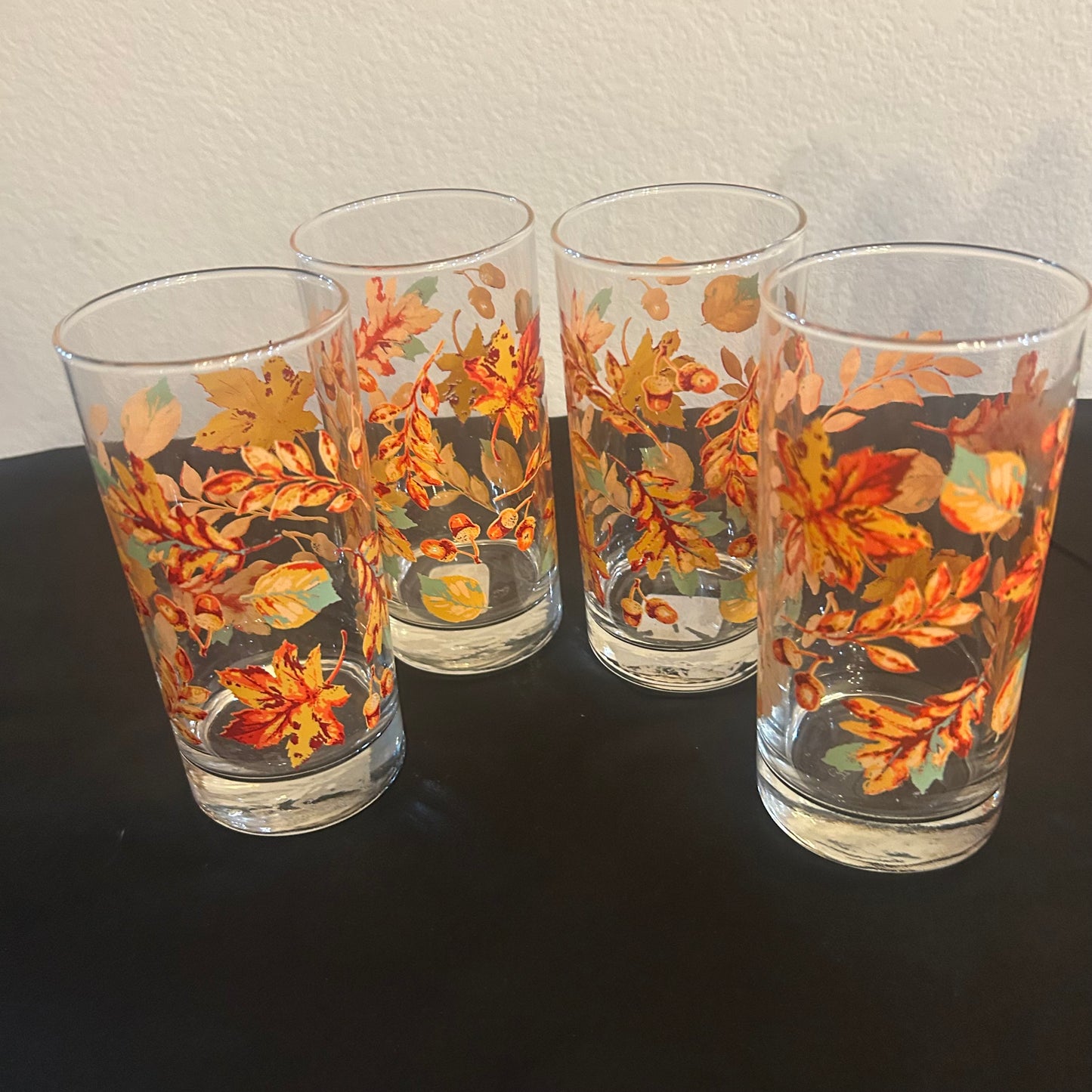 Autumn Fall leaf vintage 12oz glass Tumblers set of 4