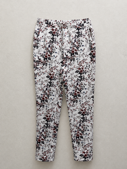 White ankle pull on pants floral pattern with pockets women’s large