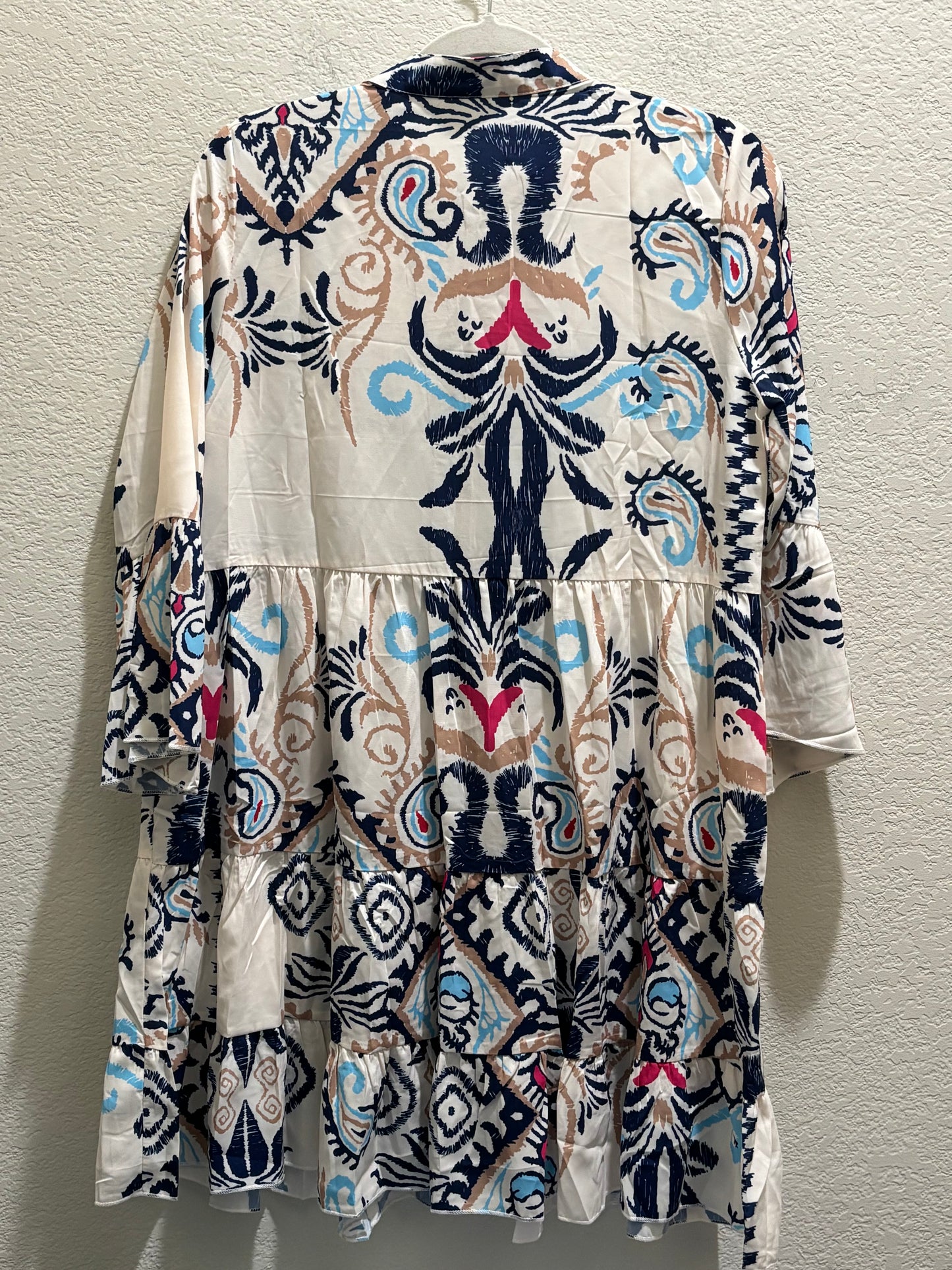 Women’s abstract design tunic ruffle shirt dress size large