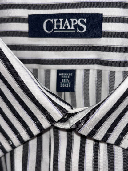 Chaps Black White Striped Button Down Long Sleeve Shirt Men size 18.5 36-37