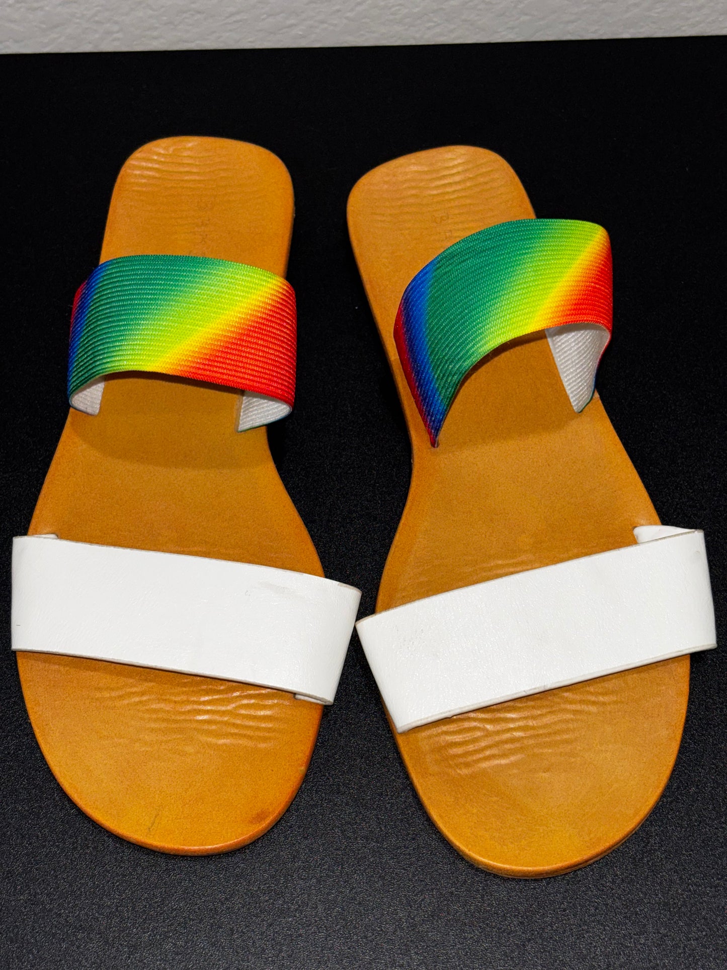 White and Rainbow Striped Sandals Women’s size 7.5