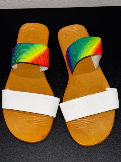 White and Rainbow Striped Sandals Women’s size 7.5