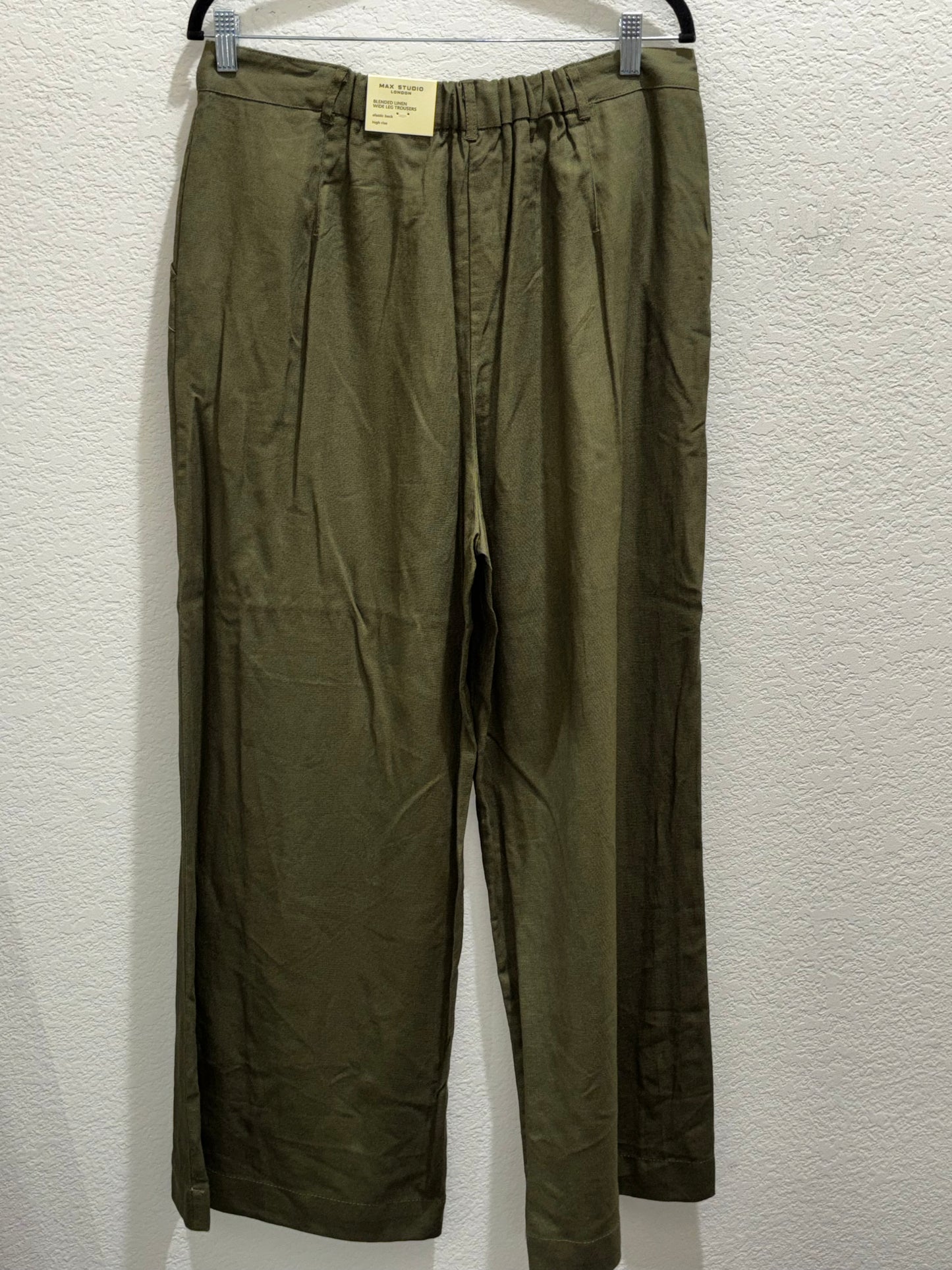 Max Studio London Women’s Olive Green Wide Leg Blended Linen Trouser Pants size XL