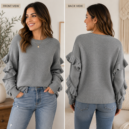Women’s Gray Ruffled Sleeve Sweater by Cherish
