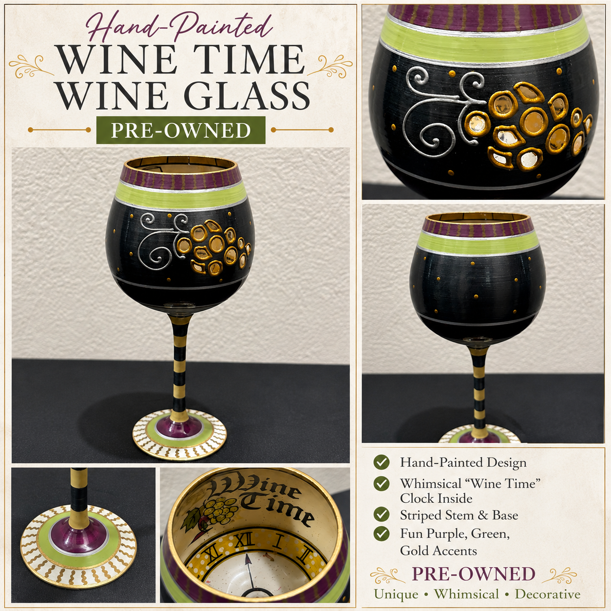 Wine Time Hand-painted Drinking glass