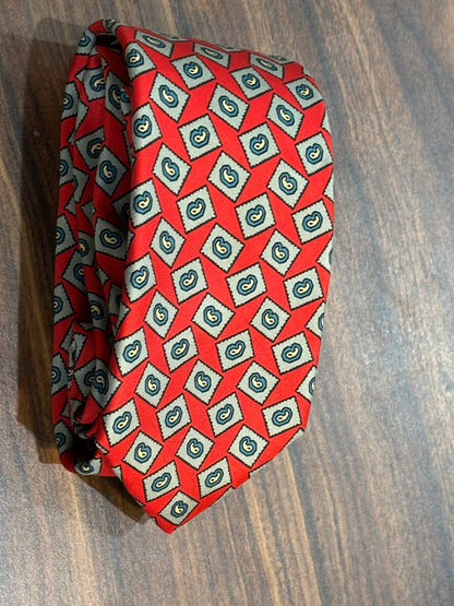 Frankels Des Moines Red Tie w/ Geometric Design 55” 100% Silk