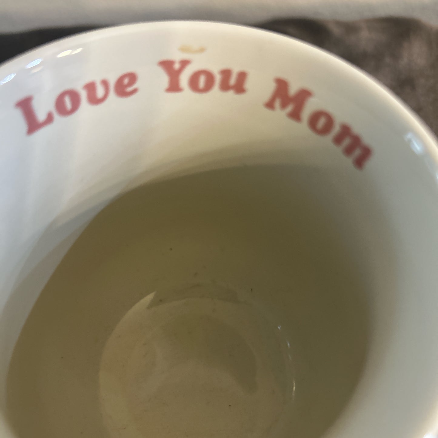 White “Love You Mom” Mug w/ Flower Design and Heart Shaped Handle
