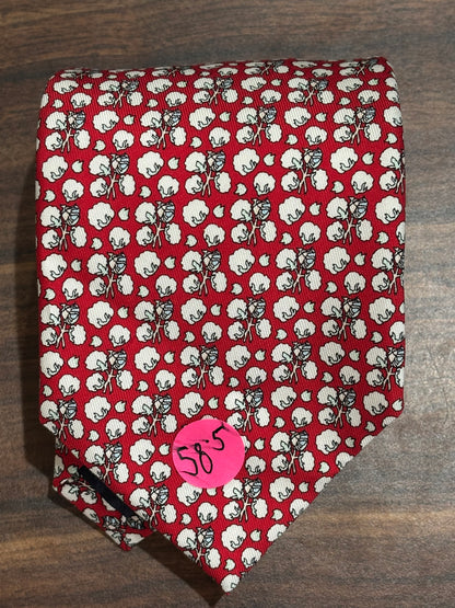 Vineyard Vines Red w/ Cotton Ball Designs Tie 100% Silk 58.5”