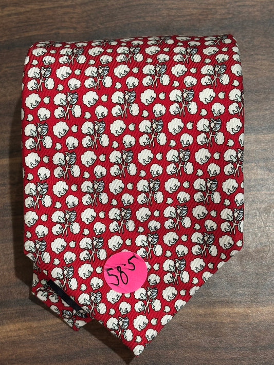 Vineyard Vines Red w/ Cotton Ball Designs Tie 100% Silk 58.5”