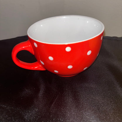 Polkadot ceramic coffee mugs Red blue, yellow, green large size set of 4