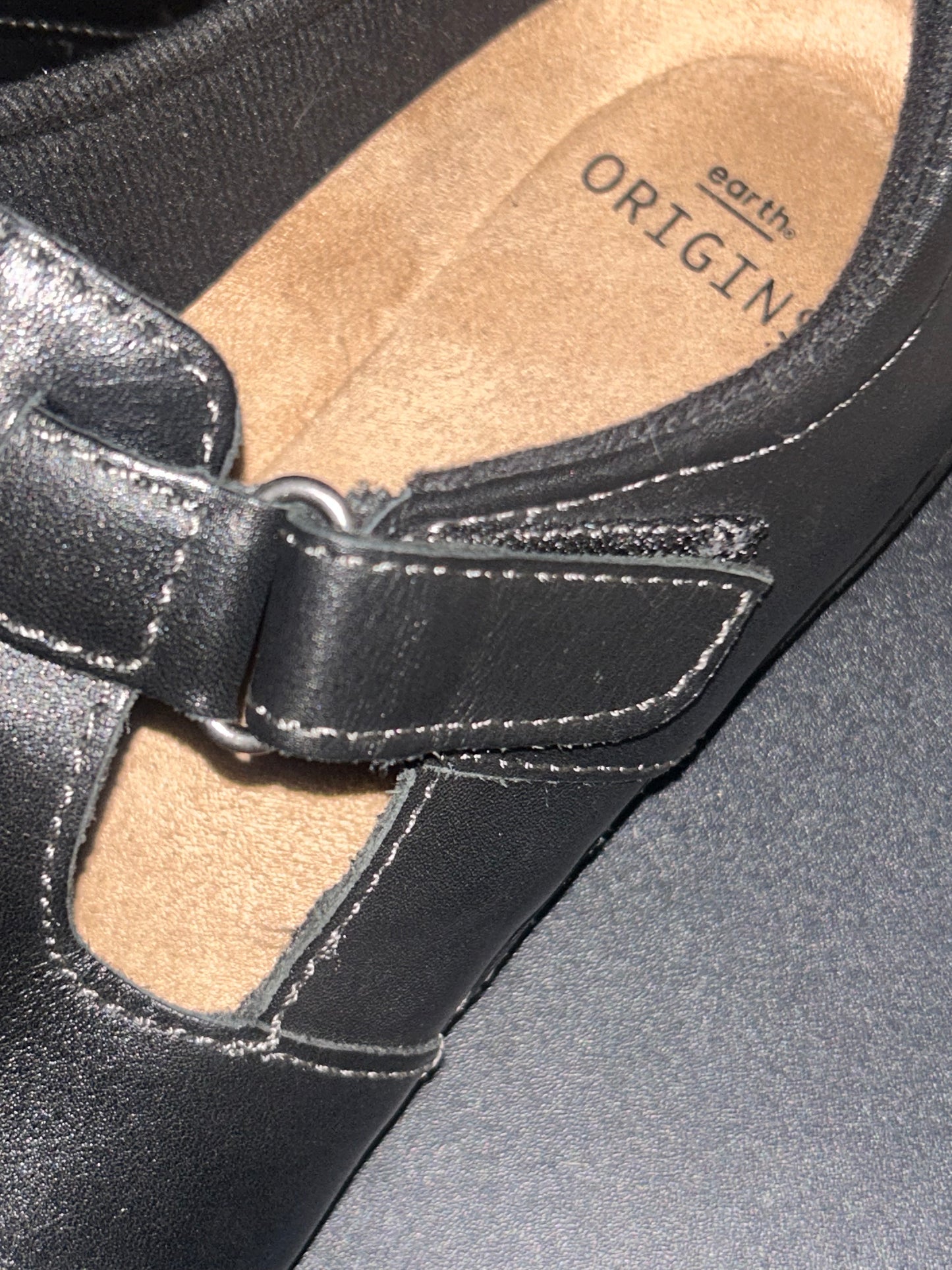 Origins Women’s Black Leather Round Toe Ankle Strap Shoes size 9