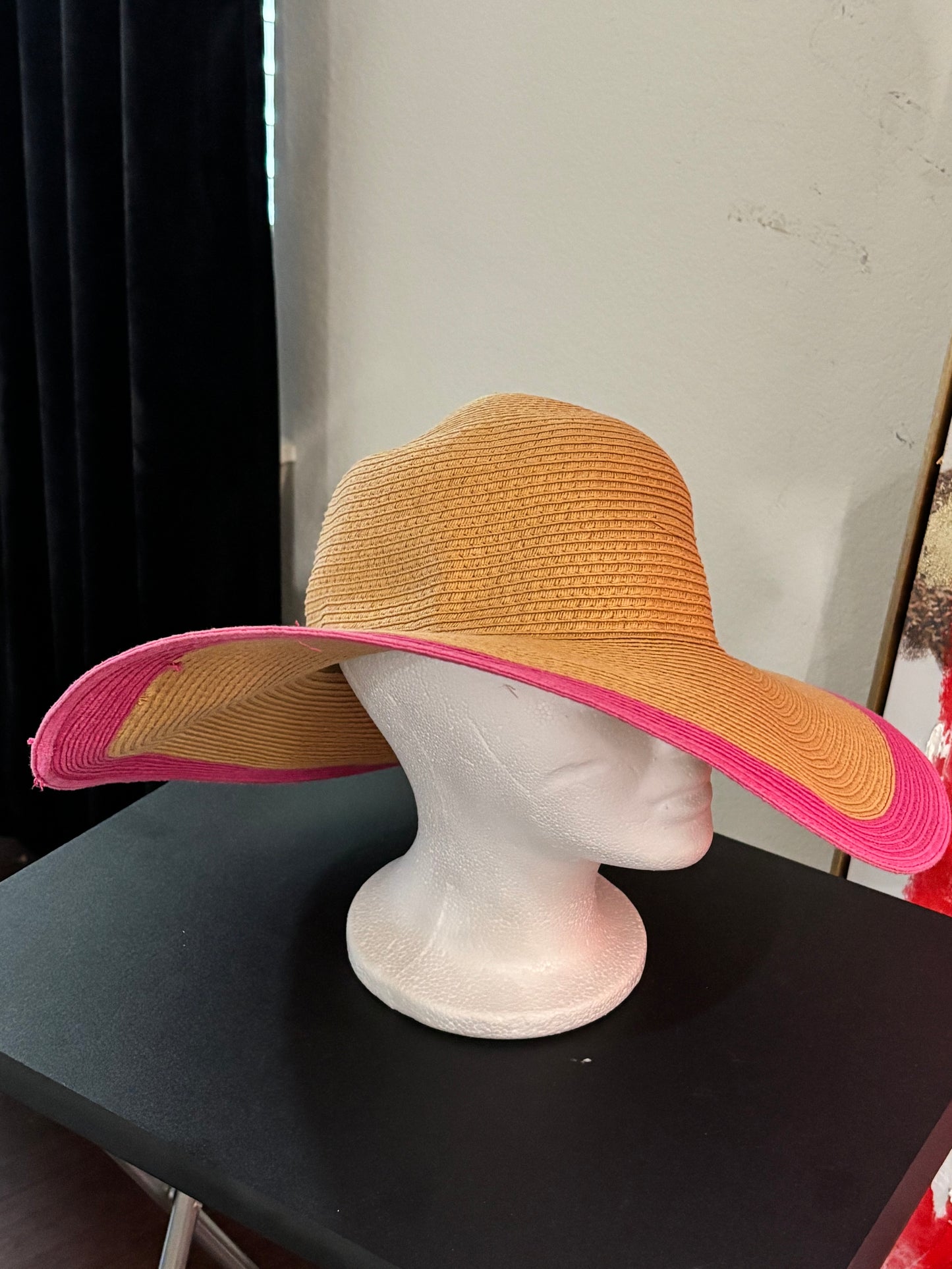 Sun Hat Wide Brim Pink Accent