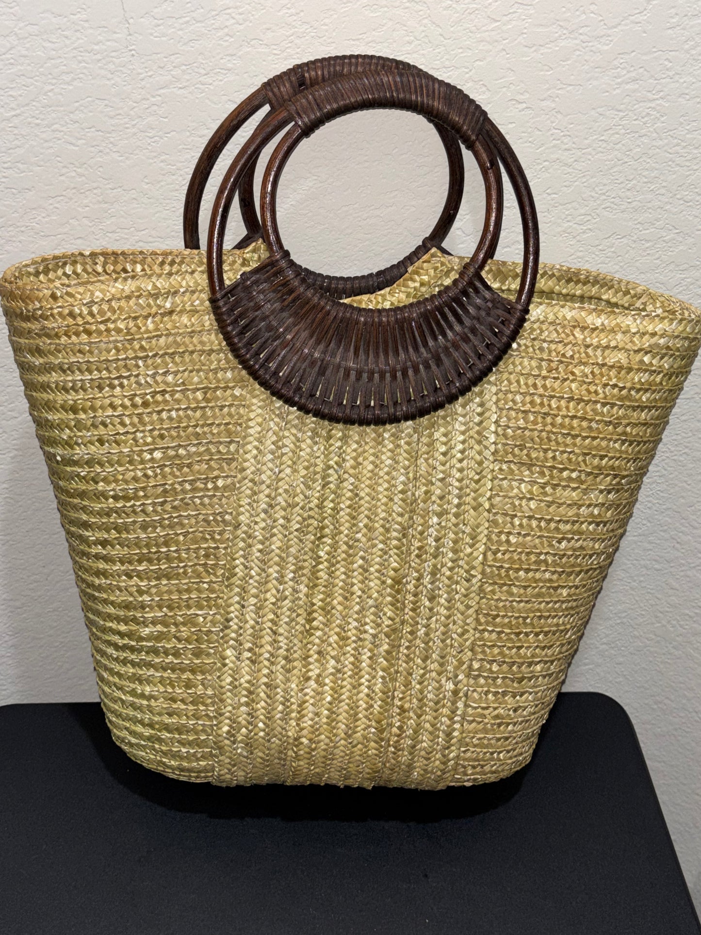 Brown Handle Large Straw Tote
