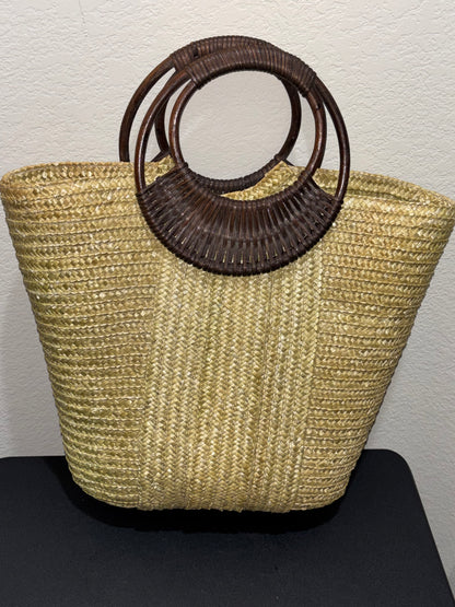Brown Handle Large Straw Tote
