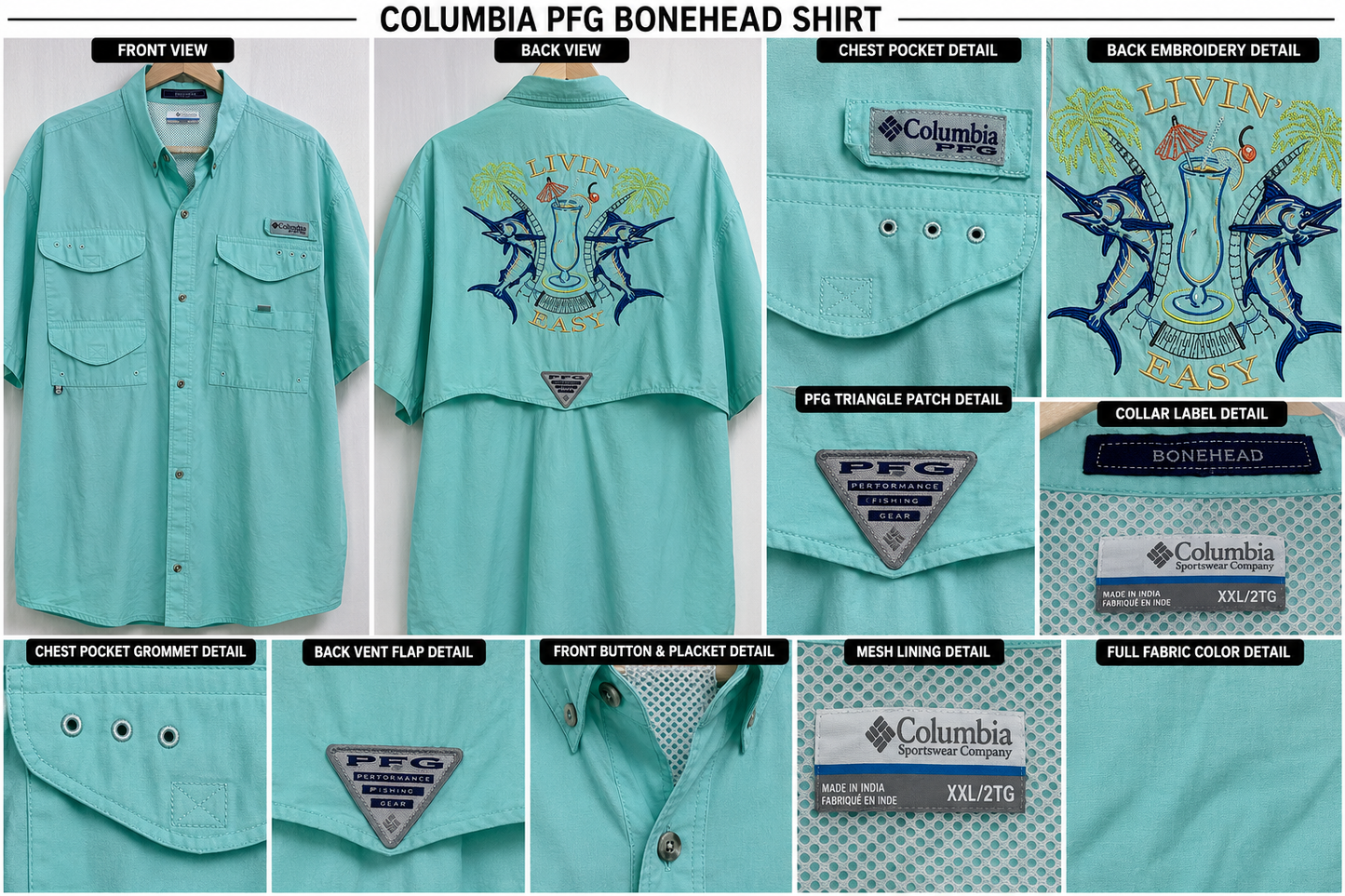Columbia PFG aqua blue color with fish design size mens 2X