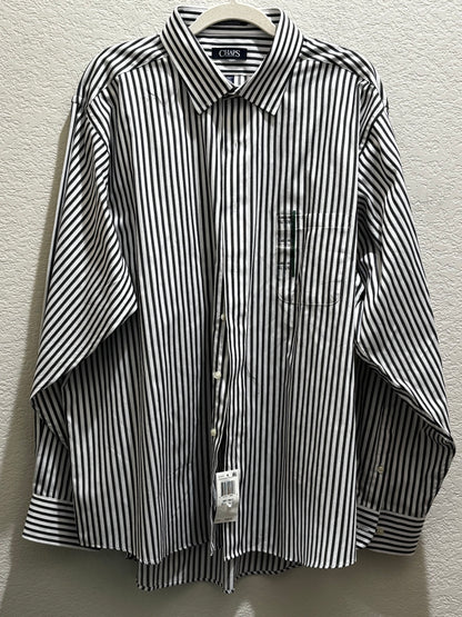 Chaps Black White Striped Button Down Long Sleeve Shirt Men size 18.5 36-37
