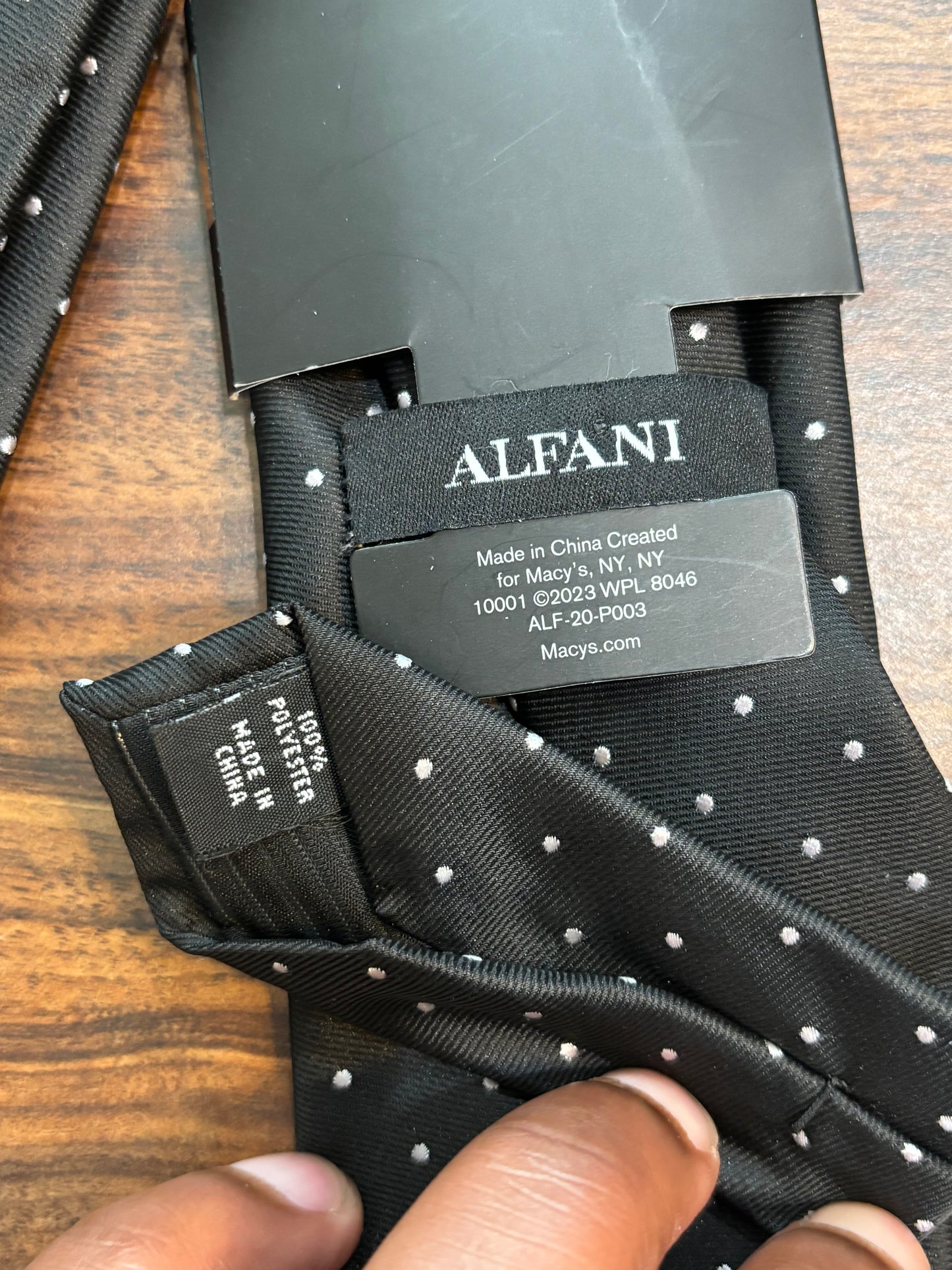 ALFANI ALFATECH Stain Resistant Black polkadot Tie w/ White Dots 100% Polyester